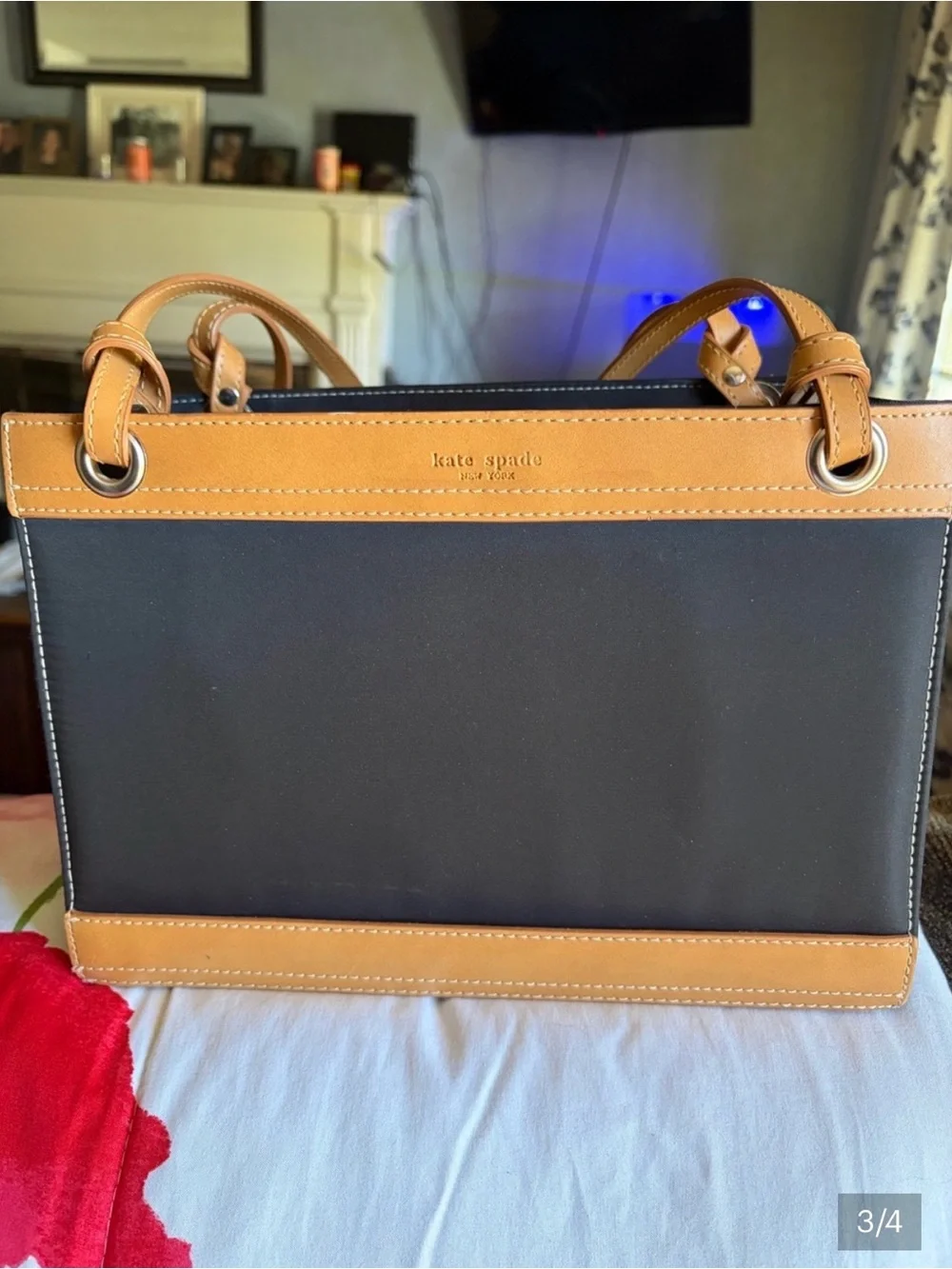 kate spade Black and Tan Colorblock Leather Satchel with Matching Wallet